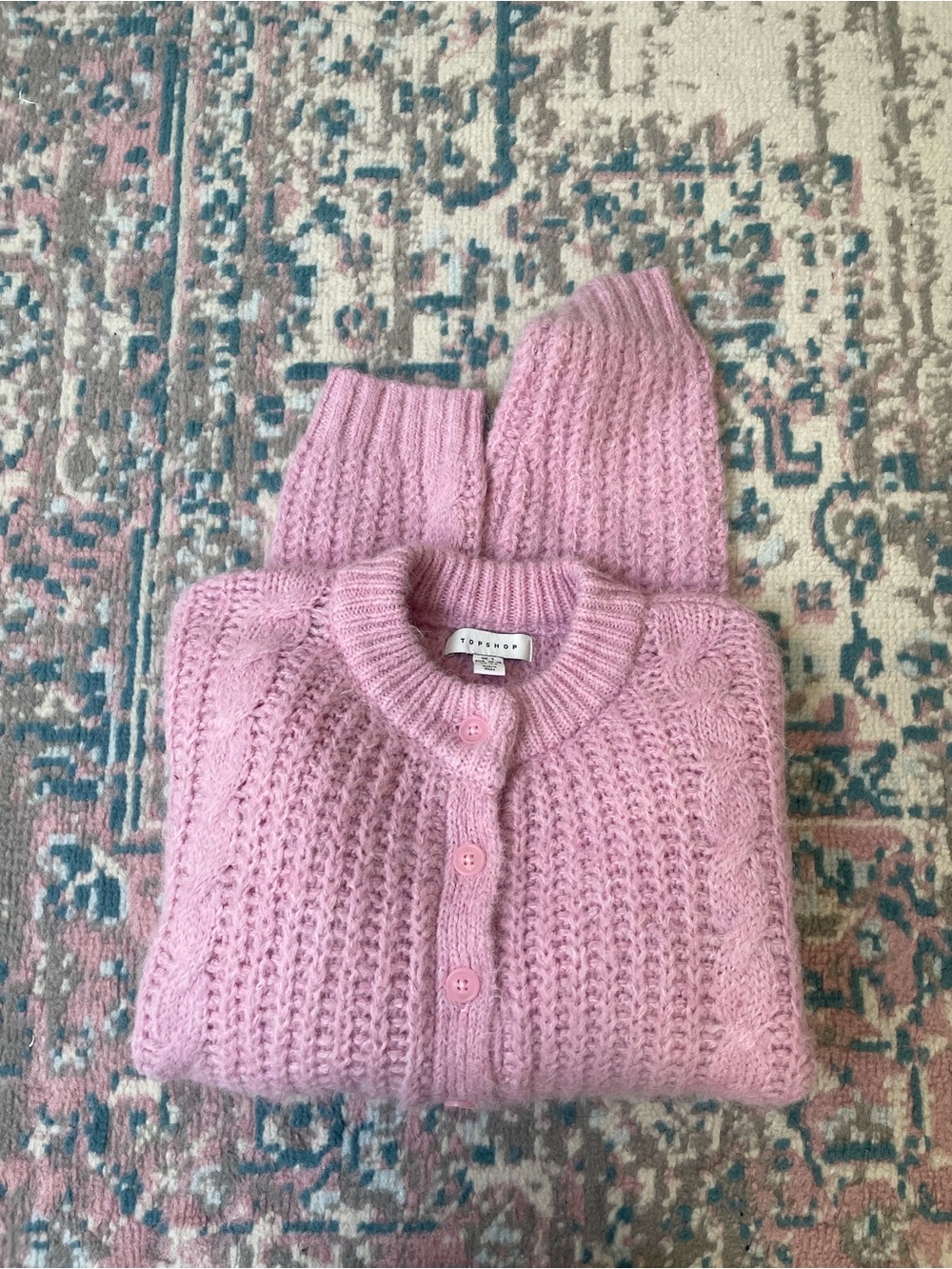 Topshop Pastel Pink Cable Knit Button Cardigan